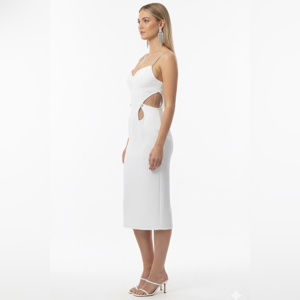ASOS DESIGN diamante strap cut out midi dress in white - Picture 2 of 11